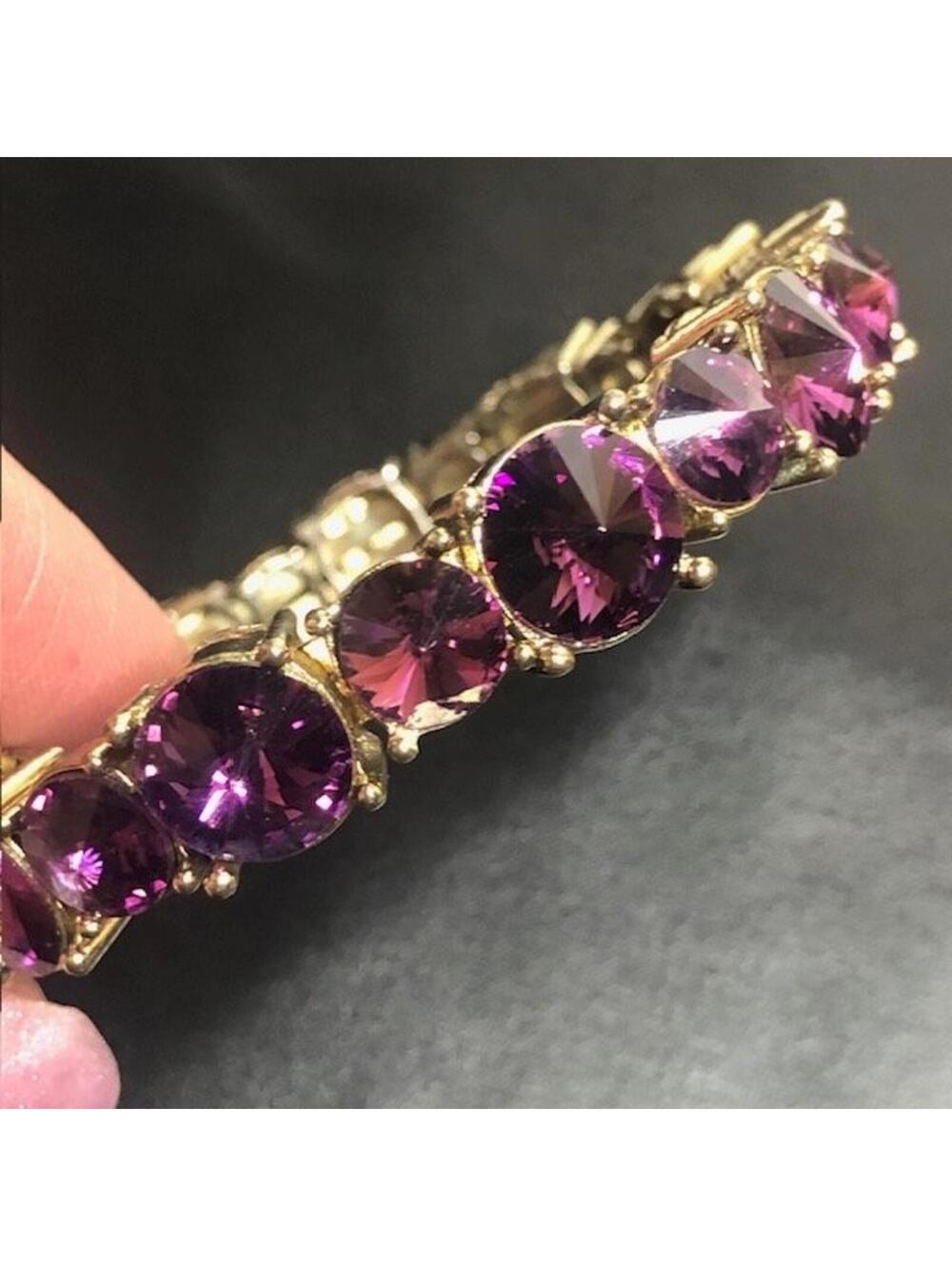 9536 Tasha Purple Crystal Tennis Bracelet Gold Tone magnetic clasp 7"